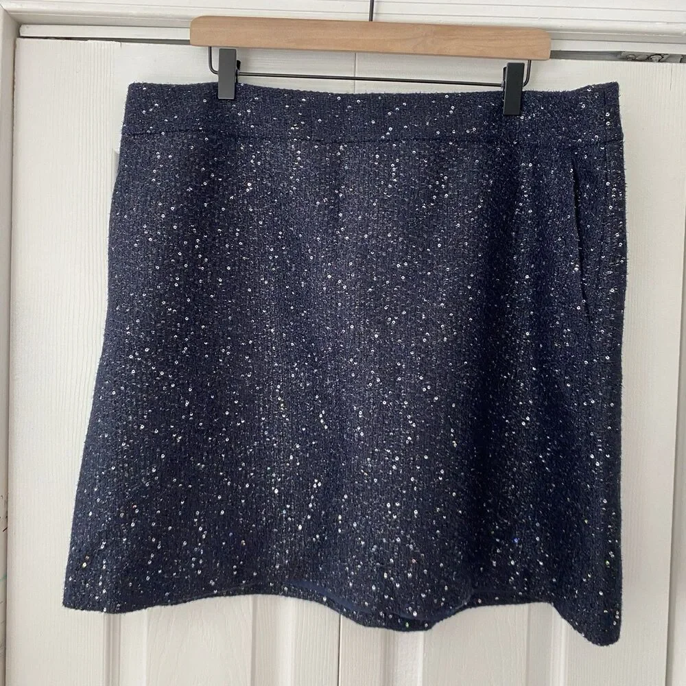 Loft NWT Plus 16 Mini Skirt Pockets Navy Sequin Party Event Work Holiday